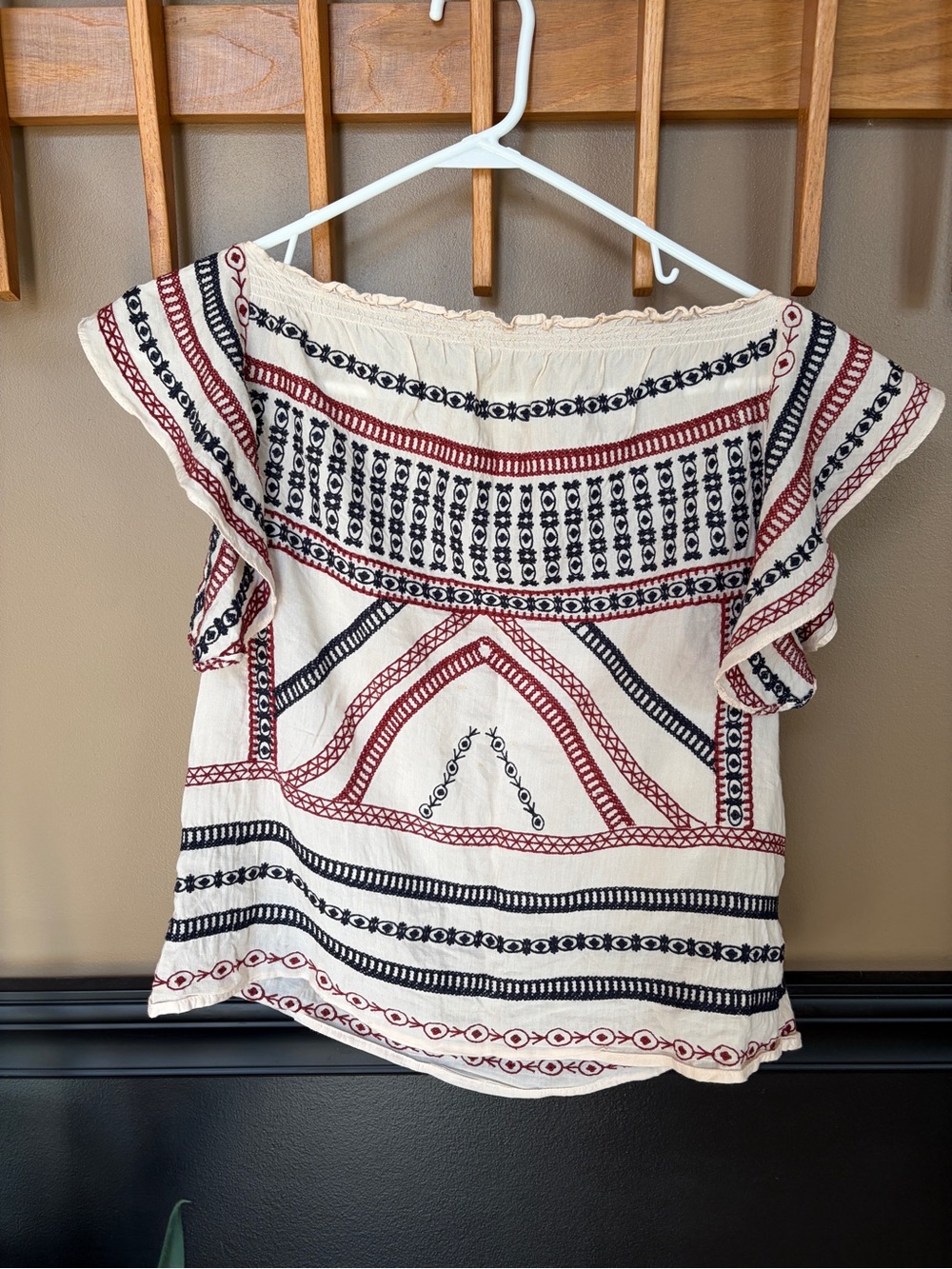 Love Sam Cream Blouse with Red & Black Embroidery